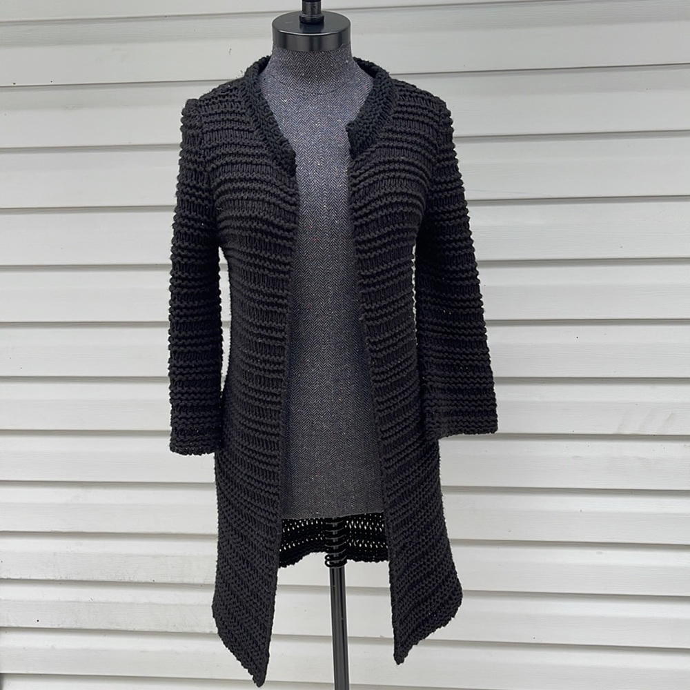 Cotton Emporium Black Chunky Knit Open Front Cardigan Size Small